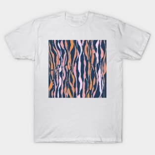 animal print - orange and pink striped tiger-zebra on a blue background T-Shirt